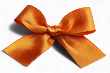 Shiny orange satin ribbon bow isolated on transparent background