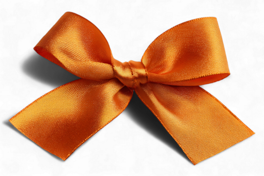 Shiny orange satin ribbon bow isolated on transparent background