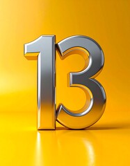 Obraz premium Metallic number thirteen on yellow background
