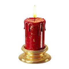 A single red candle in a gold stand