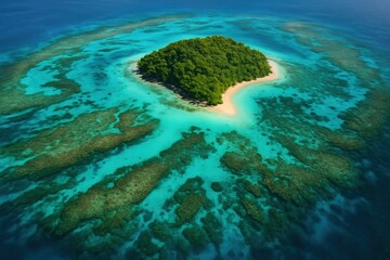 Fototapeta premium Breathtaking view of a tropical island paradise surrounded by crystal-clear turquoise waters,
