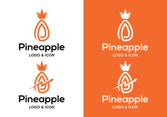 pineapple logo icon vector with growth arrow