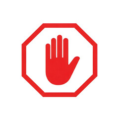 Obraz premium Red stop sign with open hand symbol isolated on transparent background