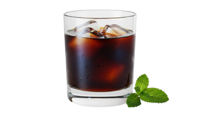 Cold brew coffee in a glass with ice and mint