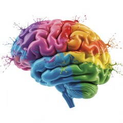 Colorful human brain anatomy isolated on white background