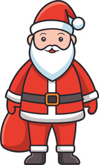 Cute cartoon santa claus character standing with a red gift bag