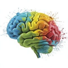 Colorful abstract brain art isolated on white background