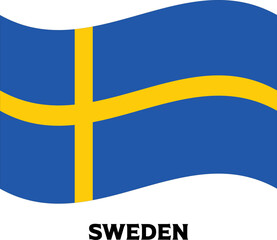 Waving Sweden National Flag Illustration &ndash; Blue Banner with Yellow Nordic Cross
