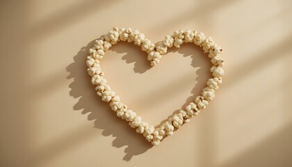 Popcorn forming heart shape on beige surface.