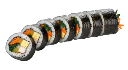 Sliced Korean gimbap roll with diverse fillings