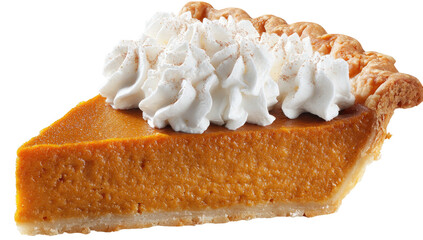 A slice of pumpkin pie with whipped cream