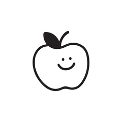 A cute, funny apple cartoon character with a big smile and a little worm peeking out, a sweet and healthy fruit vector illustration for a fun design