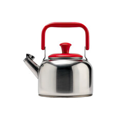 Stainless steel kettle with red handles and lid