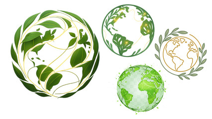 Eco Earth Moodboard — Green and Golden Planet Illustration