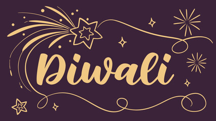 Celebrate Diwali with a festive design featuring elegant typography and shimmering star accents, perfect for invitations, greetings, and social media posts