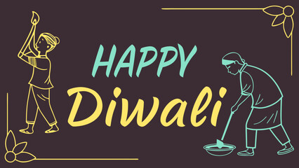 Celebrate Happy Diwali with Traditional Preparations and Festive Spirit in this Charming Design, Perfect for Greetings and Cultural Events