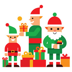 Santa's elves busy wrapping presents in festive workshop creating christmas joy