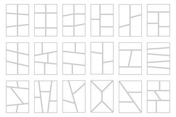 Comic book templates set on white background. Japanese manga design frames and layout. Storyboard cartoon page. Mockup for collage. Vector anime rectangle border