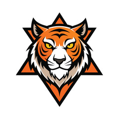 Fierce tiger head emblem with sharp geometric star background for gaming or sports