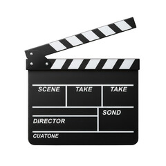Fototapeta premium Classic black and white film clapperboard for movie production isolated on transparent background
