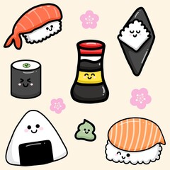 Cute and kawaii japanese food design seamless pattern