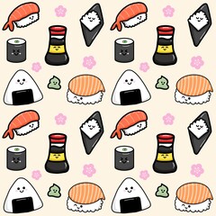 Cute and kawaii japanese food design seamless pattern