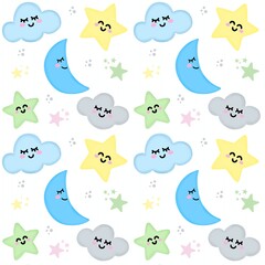 Cute clouds and stars design seamless pattern