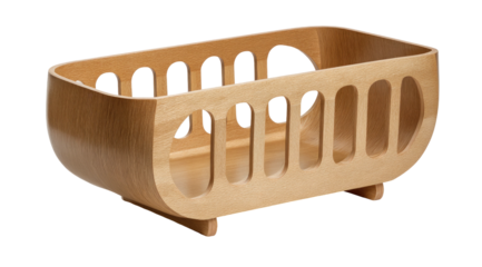 Light-colored wooden crib