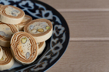 Pistachio Halva on Traditional Uzbek Ceramic Plate