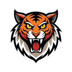 Fierce tiger mascot head with open mouth and sharp teeth ready to roar