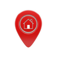 Red home location pin icon isolated on transparent background