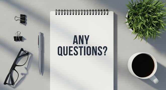Any Questions Concept Composition Flatlay Office Supplies Business Workspace