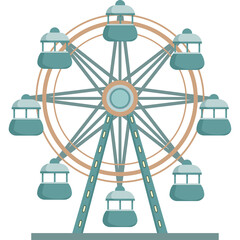 Pixel Art Ferris Wheel Ride With Teal Cabs And Beige Accents On A Transparent Background...