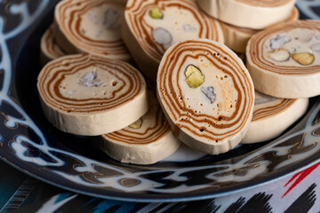 Pistachio Halva on Uzbek Ceramic Plate