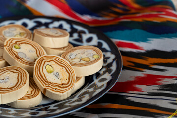 Pistachio Halva on Uzbek Ceramic Plate