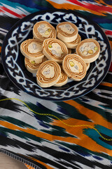 Pistachio Halva on Uzbek Ceramic Plate