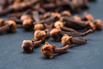 Dried cloves  spice  isolated on black background. 