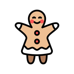 Gingerbread man with sugar icing decoration. Traditional Christmas cookies. Vector color icon isolated on white background.