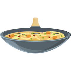 A Pixel Art Illustration of a Wok Filled With Noodles Carrots and Green Onions Isolated on a Transparent Background