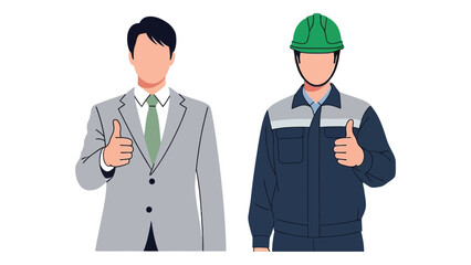 Two men giving thumbs up one in a suit and the other in work clothes vector illustration on a white background