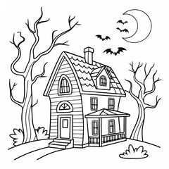 Halloween scary house coloring page design