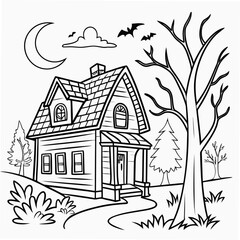 Halloween scary house coloring page design