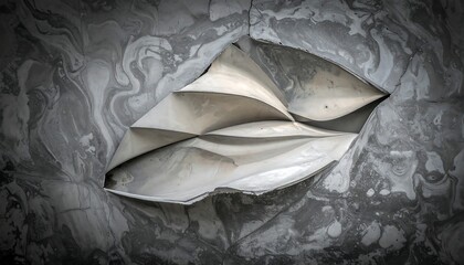 Abstract textured art piece, gray & white marbling, sharp, geometric form