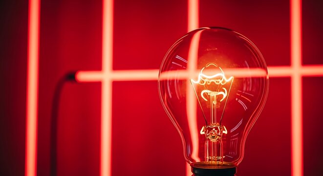 Light bulb with glowing, red lightbulb with heart-shaped, 3d light bulb, neon glowing light  