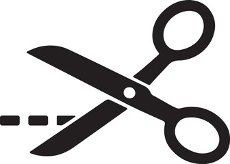 Open scissors cutting dashed line silhouette icon simple graphic element for design projects and symbolism