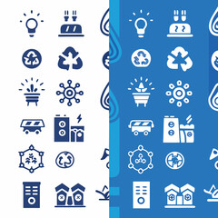 Illustration of various environmental and energy related icons in a split color scheme design