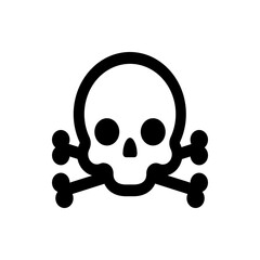 Illustration of a white skull with black outlines and crossbones on a white background in a simple style