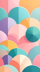 Colorful layered semi-circles create a layered, abstract pattern