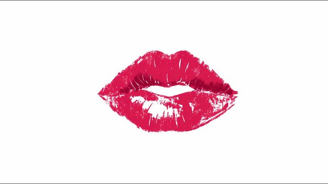 Animated lip print morphing loop on white background