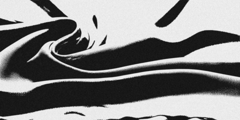 Monochromatic abstract texture with flowing lines and curves in black and white, creating a sense of depth, movement, and organic form with a grainy effect isolated on transparent background